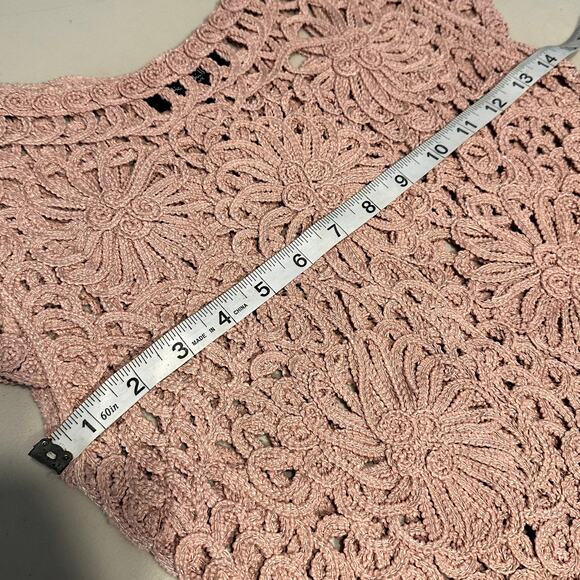 NICOLE MILLER pink crochet lace top womans Medium Balletcore girlyglam fairycore - Picture 10 of 11